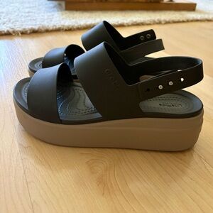 CROCS Black and Tan Platform Sandals
